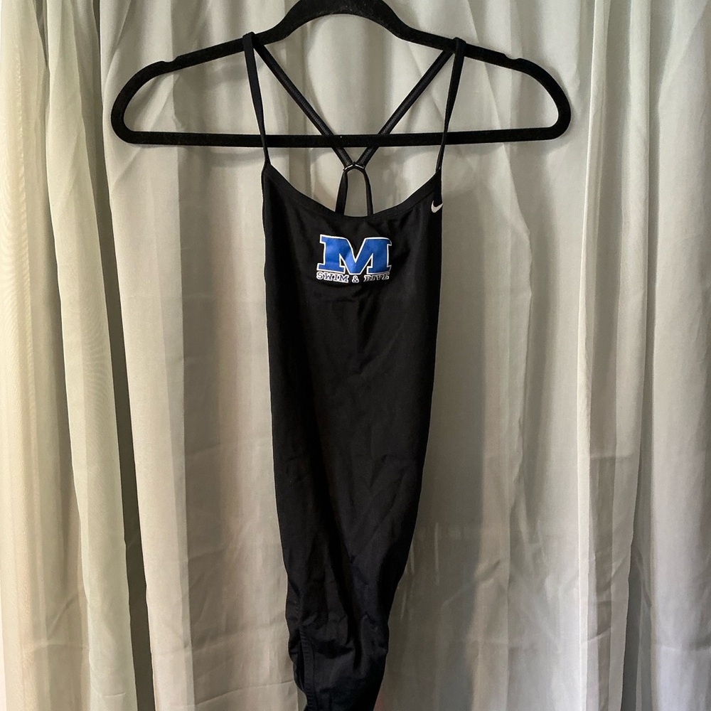 Nike Black Swimsuit with Blue and White Logo size 30 women